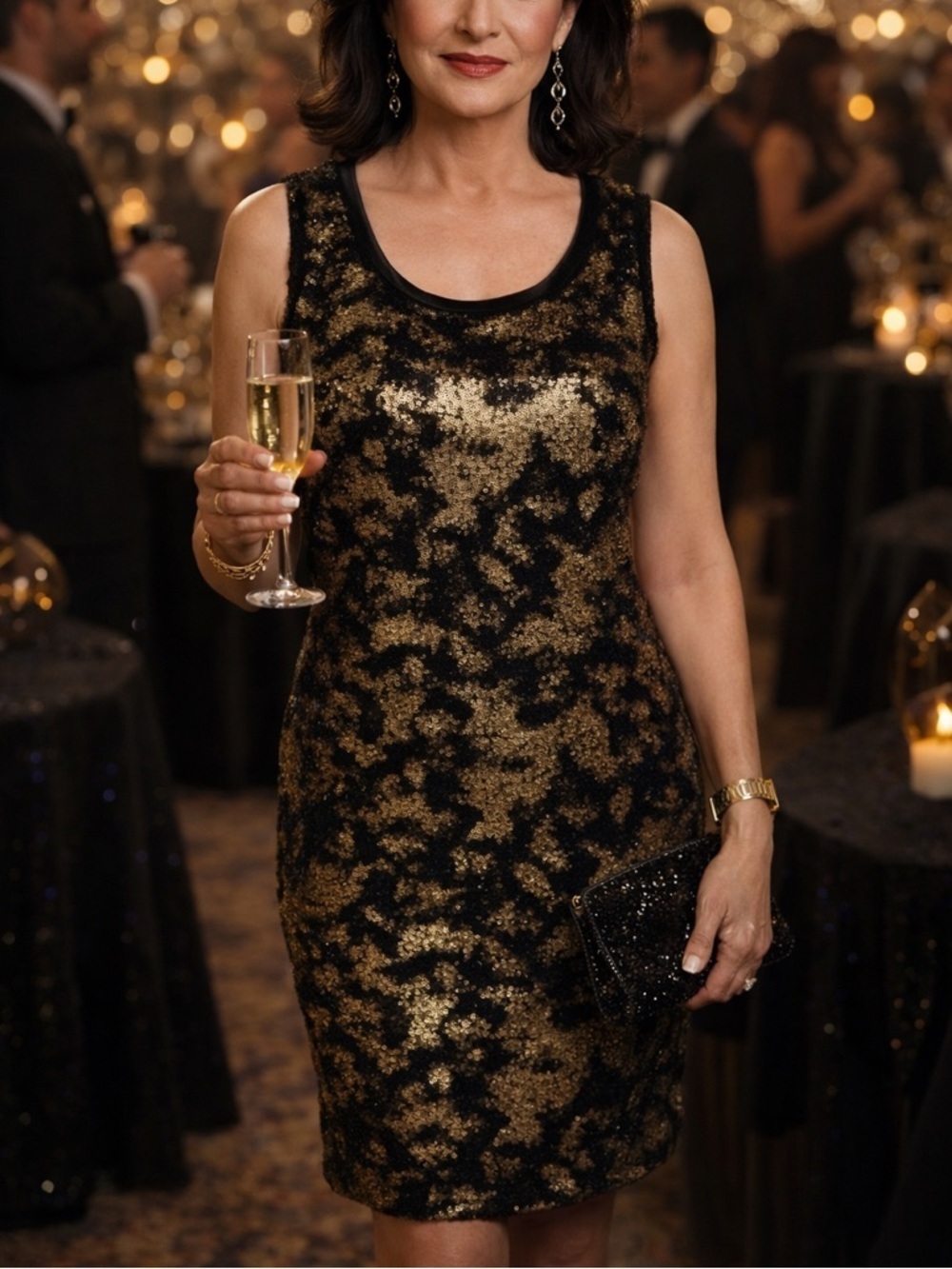 Michael Kors Metallic Gold Sequins Sheath Dress